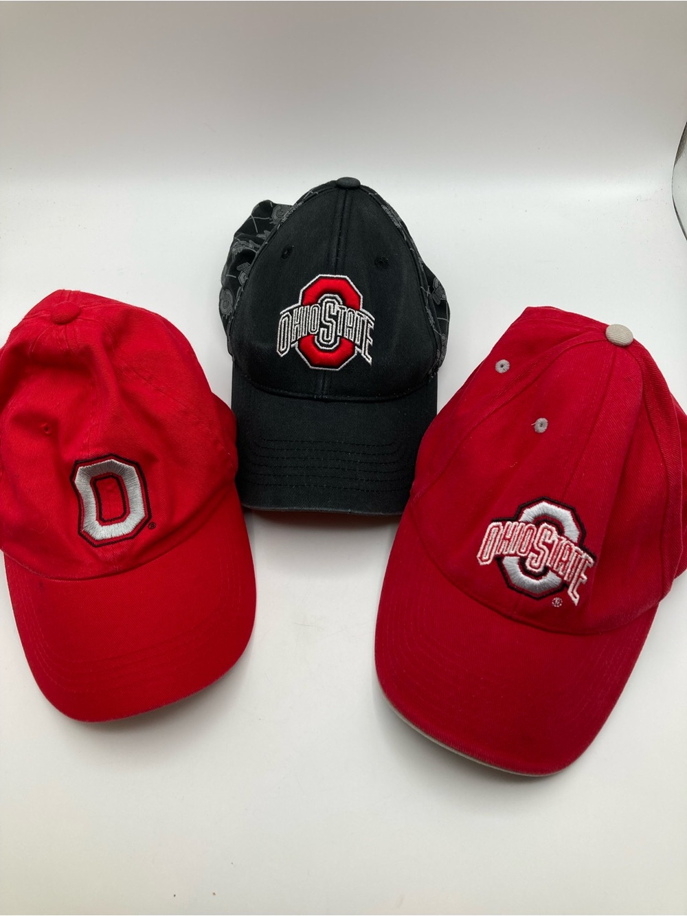 Ohio State Buckeyes OSU StrapBack Hats Caps Lot of 3 Embroidered Red Black